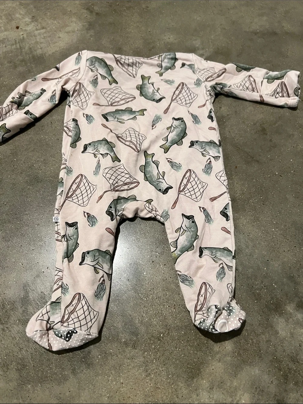 Caden Lane Beige Footie with Green Fish & Nets